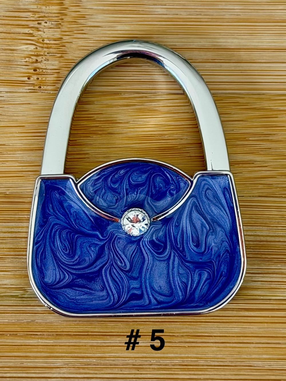 Vibrant Blue Enamel with Crystal Accent Handbag Holder/Charm